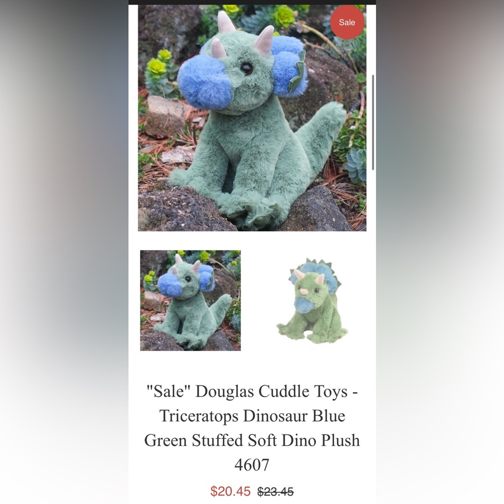 Douglas Cuddle Toys Triceratops Dinosaur Blue Green - Picture 5 of 6